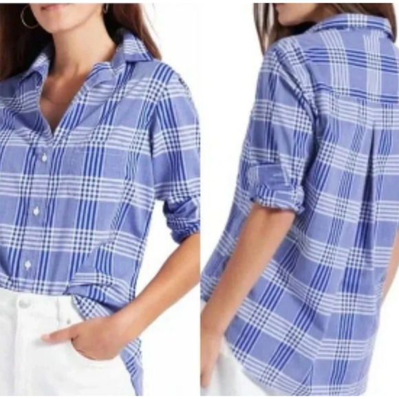GRAYSON The Hero Button Up Shirt Womens Large Blue White Plaid ANTHROPOLOGIE - Picture 3 of 14